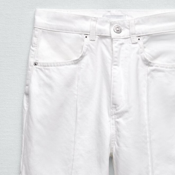 NWT Zara Patchwork Straight Leg White Jeans, Size 0 - Picture 10 of 10